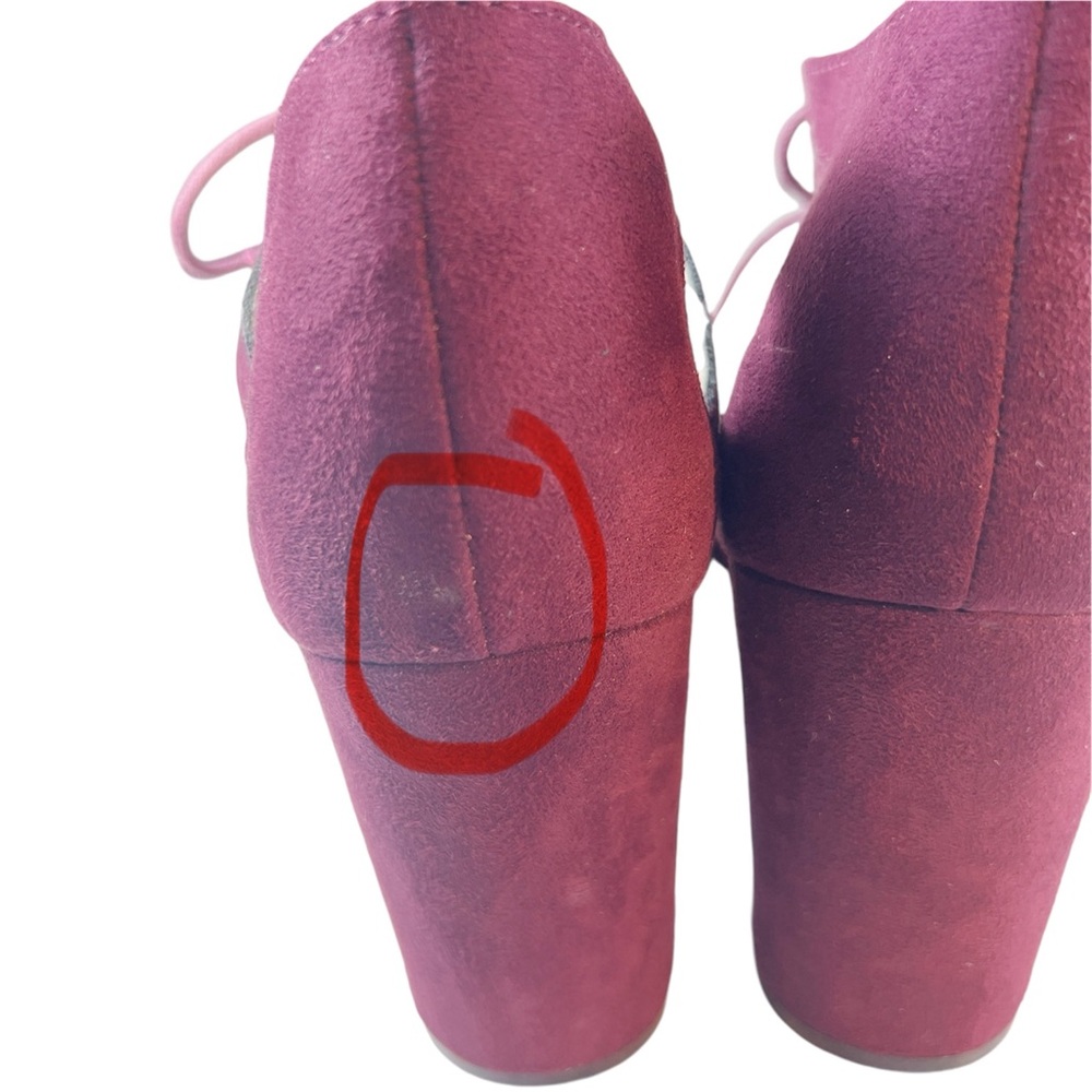 Unisa Faux Suede Ankle Tie Block Heel Pumps Burgundy Size 6 1/2 Valentine Fall - Picture 5 of 9